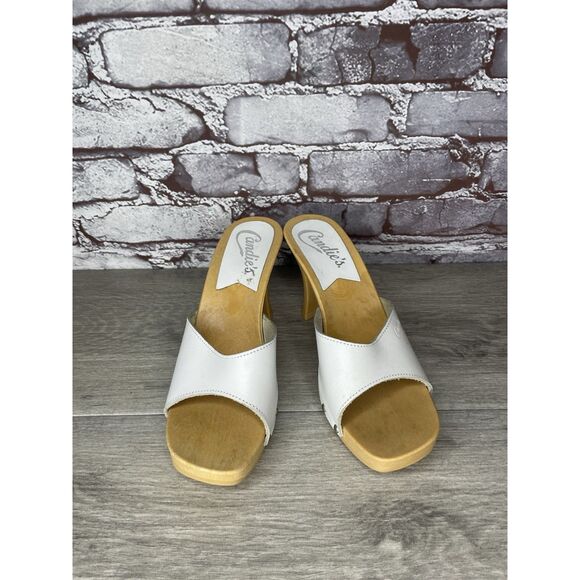 Candie's White Leather Platform Wooden Heel Sandals Women Sz 8M US/39EU Y2K 90’s - Picture 16 of 16